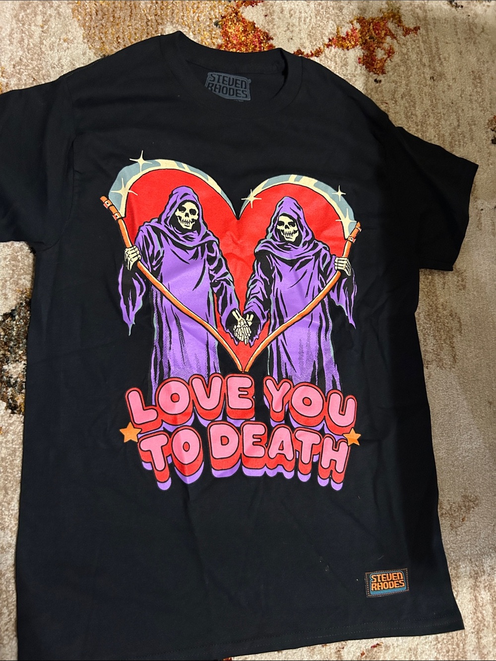Love You To Death Graphic Tee - Black with Purple & Red Art